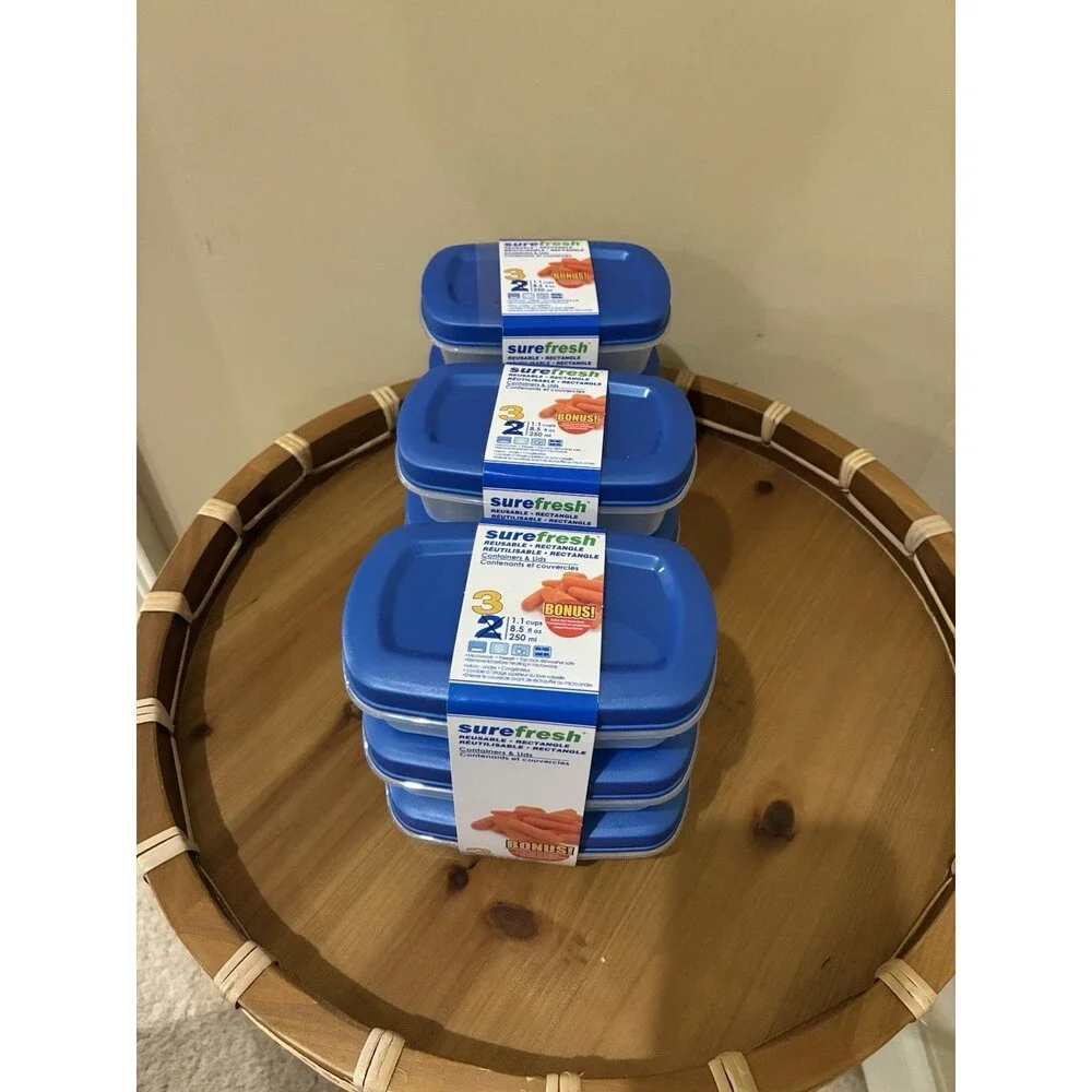 3 Sets Surefresh Reusable Food Storage Containers 3 Per Pack Blue new 1.1 Cup